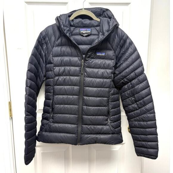 Patagonia Black Puffer Coat Hood Down Full Zip Women's S READ Netplus Shell - Picture 2 of 11